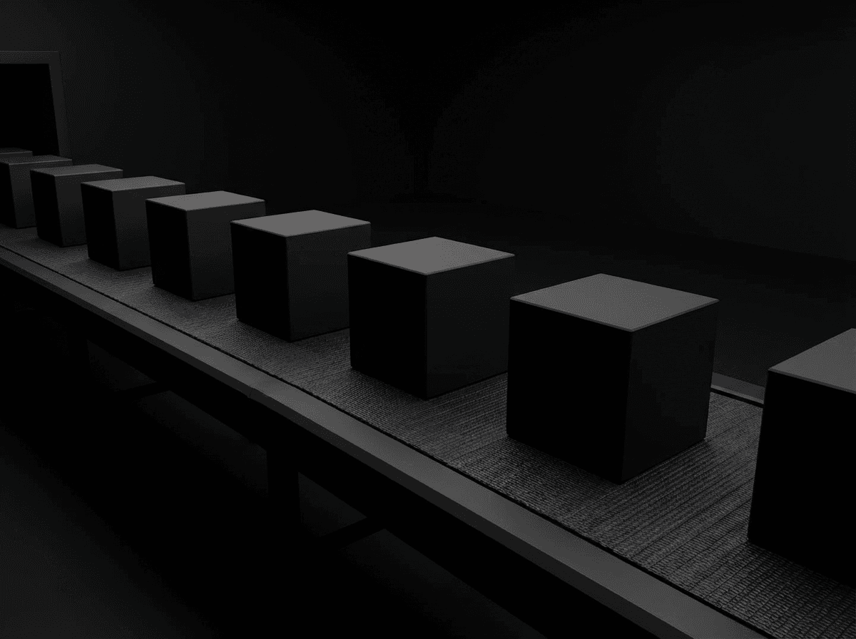 Abstract black cubes on conveyor belt