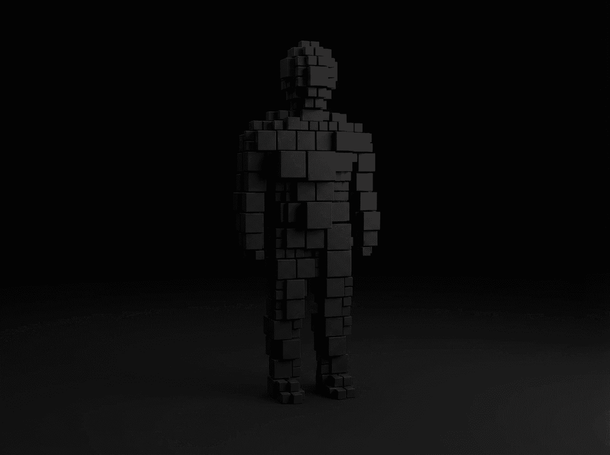 Abstract black cubes forming person silhouette