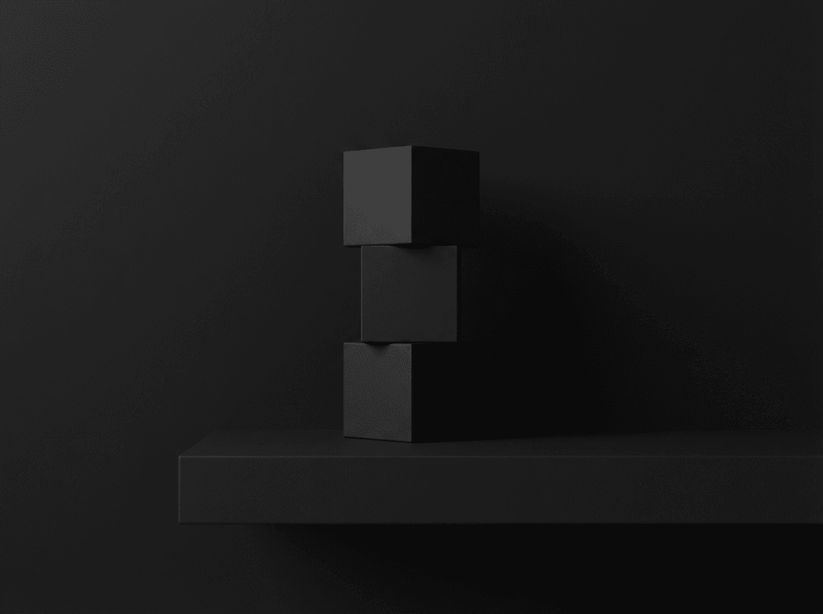 Abstract black cubes on shelves